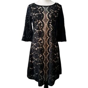 NWT Gabby Skye Dress Black Lace & Blush Bell Half Sleeve Sz 6 Romantic Cocktails